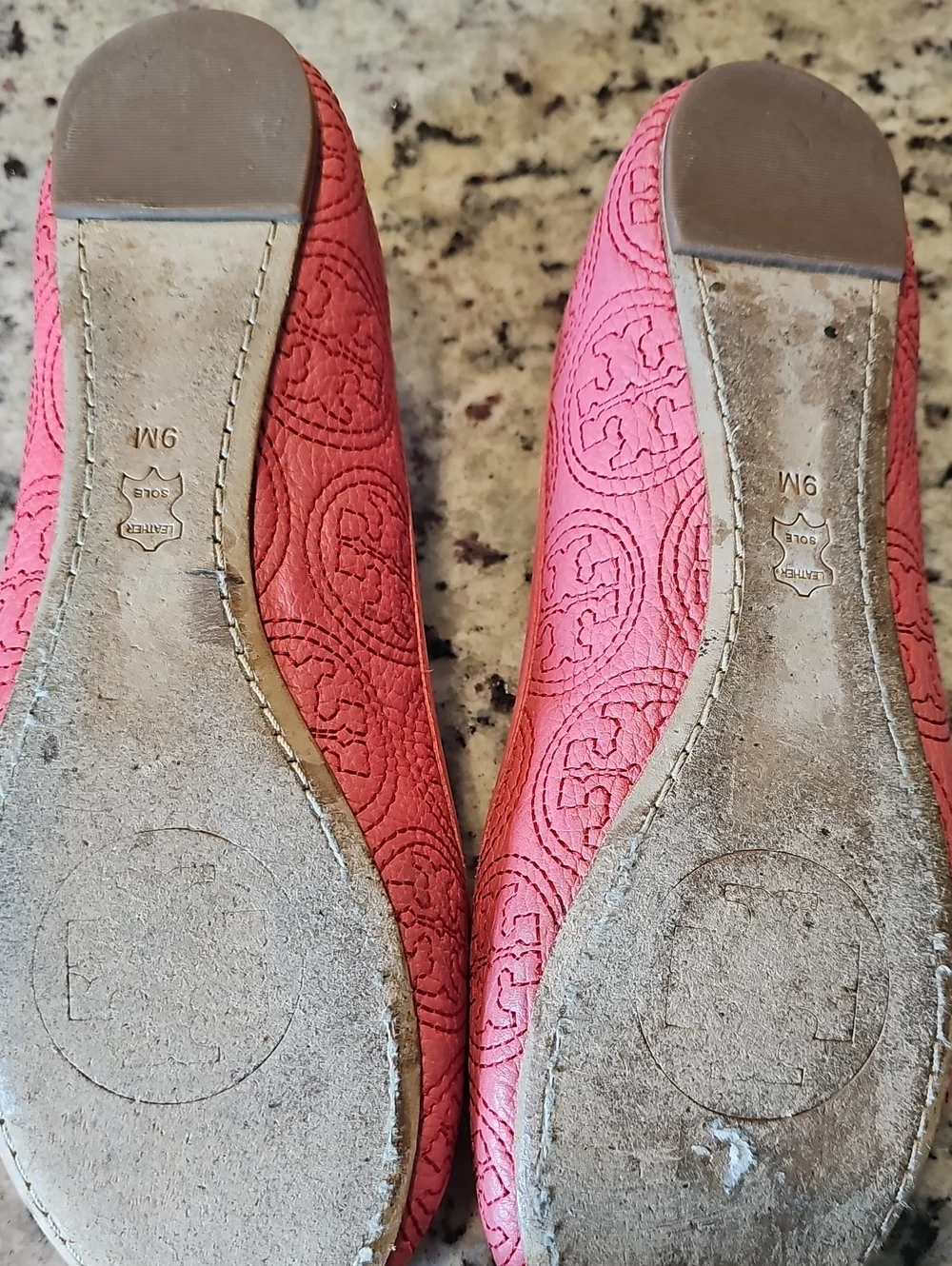 Tory Burch Pink Embossed Logo Bow Ballet Flats with Gold Medallions